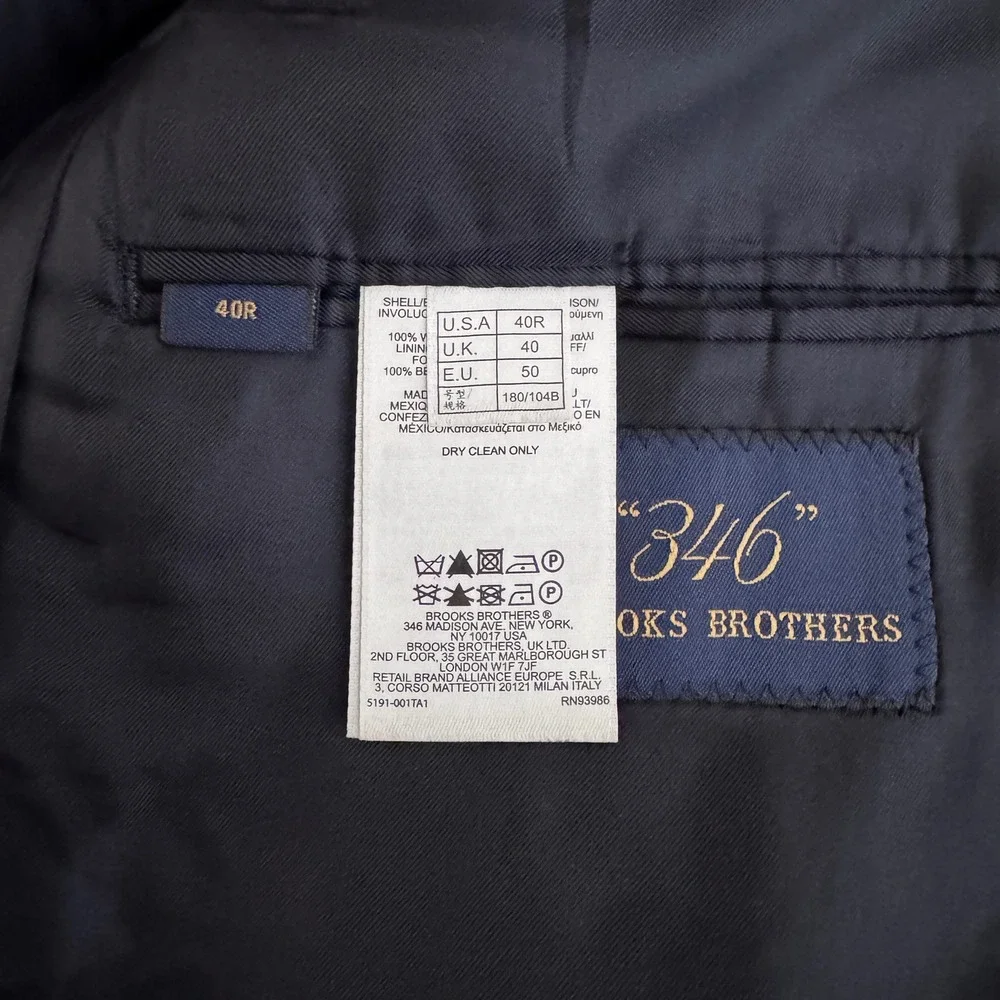 Brooks Brothers Blazer Mens 40R Navy Blue Solid Gold Crest Buttons Wool 346 - Picture 5 of 6